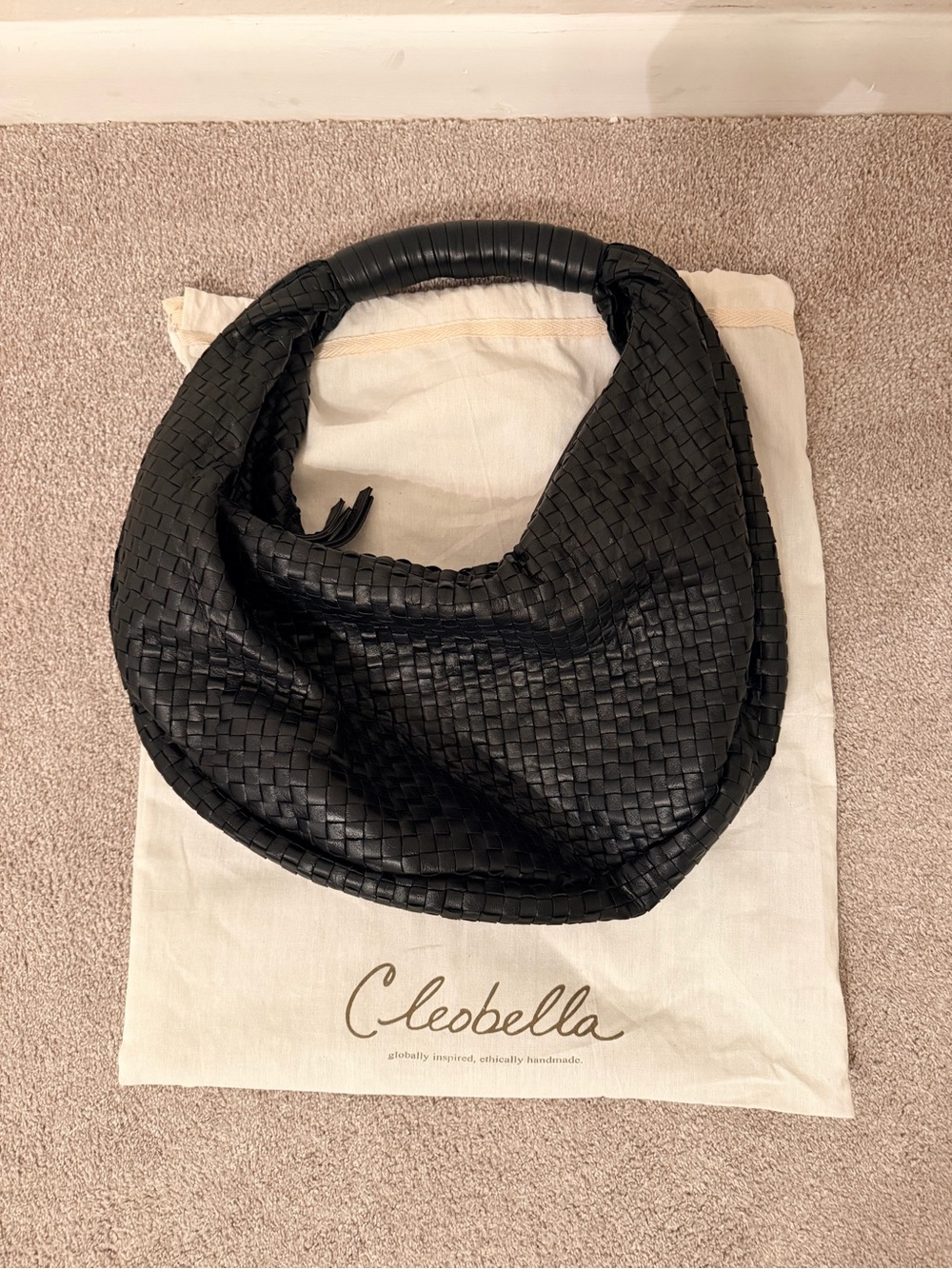 Cleobella Black Woven Leather Hobo Shoulder Bag